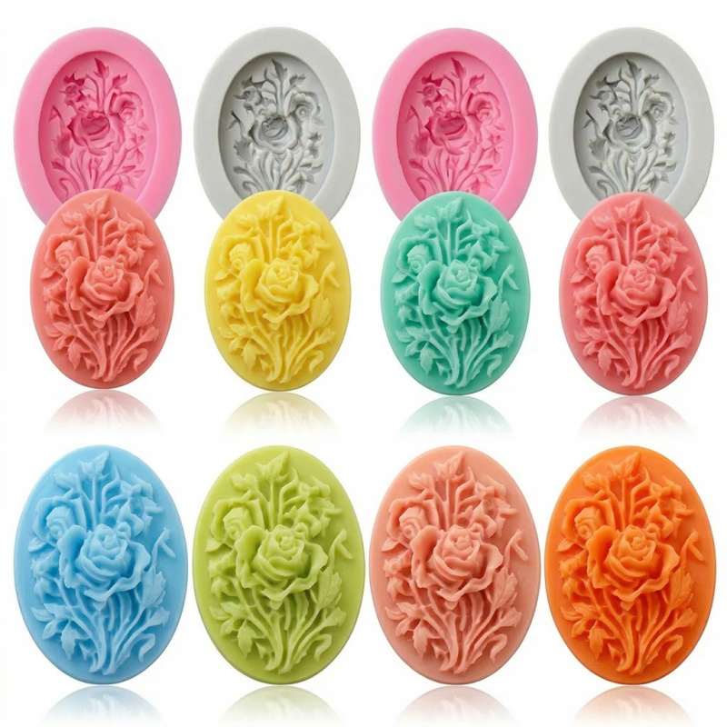 Soap Making Molds - 4 Silicone mold with flower shape，Easy-to-demold